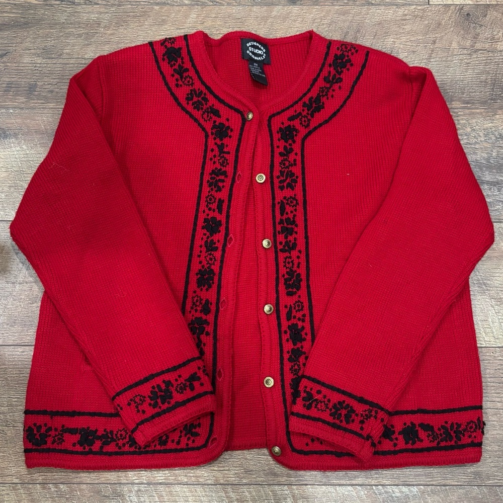 Vintage Designers Studios Original Knitted Embroidered Cardigan With Buttons